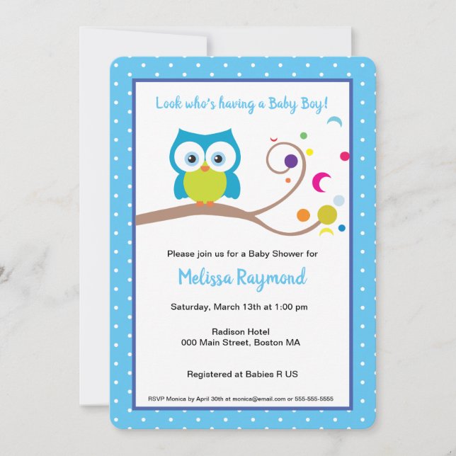 Invitación Vida silvestre de Baby Boy Hoot Owl Woodland (Anverso)