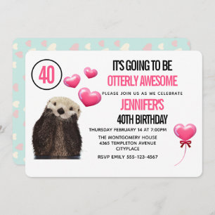 Invitación Vida silvestre de Otter con corazones rosados Cump