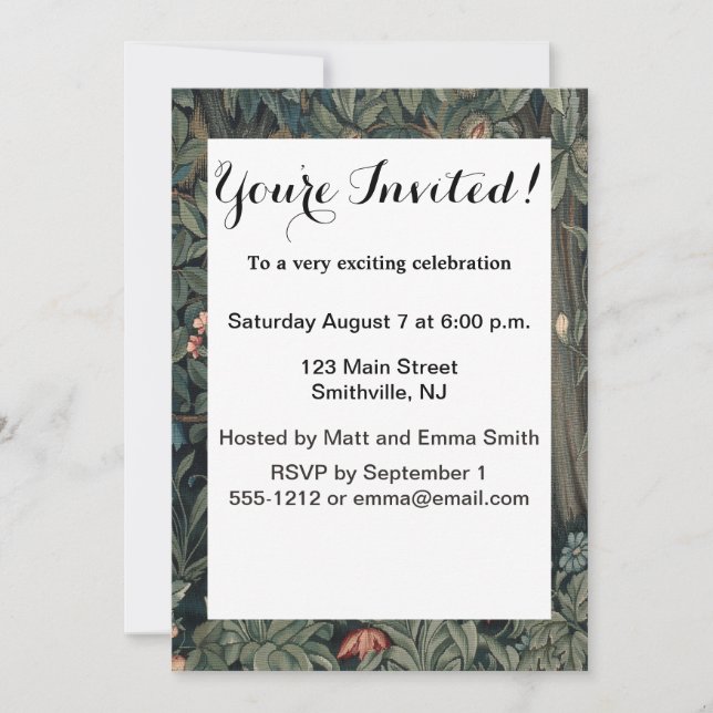 Invitación Vida silvestre William Morris Greenery Fox (Anverso)