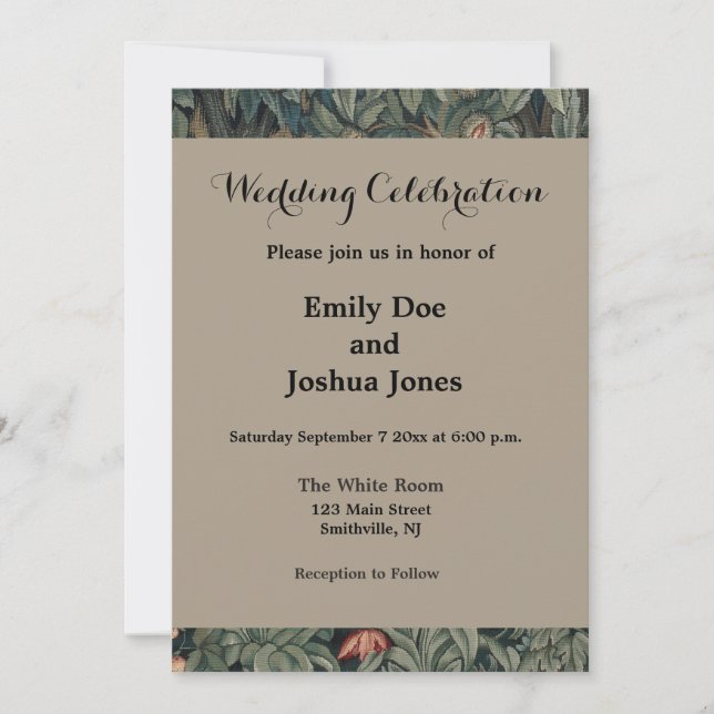 Invitación Vida silvestre William Morris Greenery Fox (Anverso)