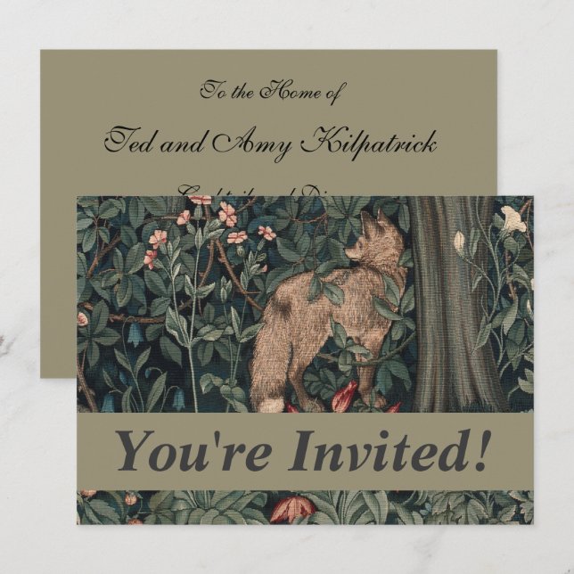 Invitación Vida silvestre William Morris Greenery Fox (Anverso / Reverso)