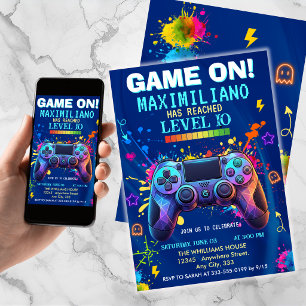 Invitación Video Game Birthday Invitation - Gamer Level up