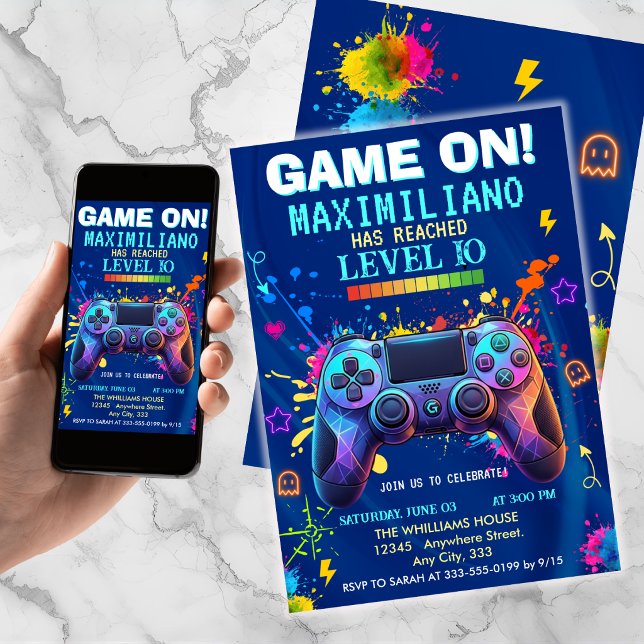 Invitación Video Game Birthday Invitation - Gamer Level up (Subido por el creador)