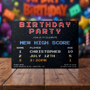 Invitación Video Game High Score Retro 10th Birthday Party