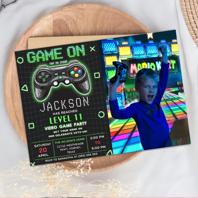 Invitación Video Game Level up Gamer Birthday Photo (Subido por el creador)