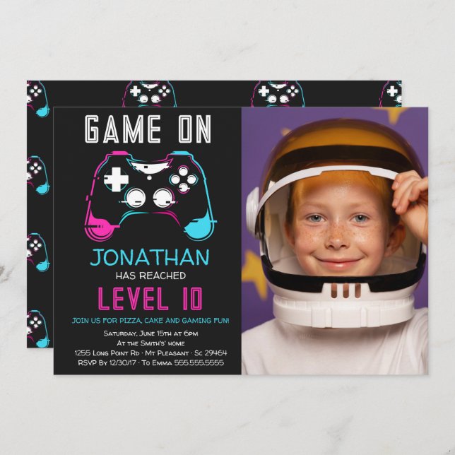 Invitación Video Game Level up Gamer Birthday Photo (Anverso / Reverso)