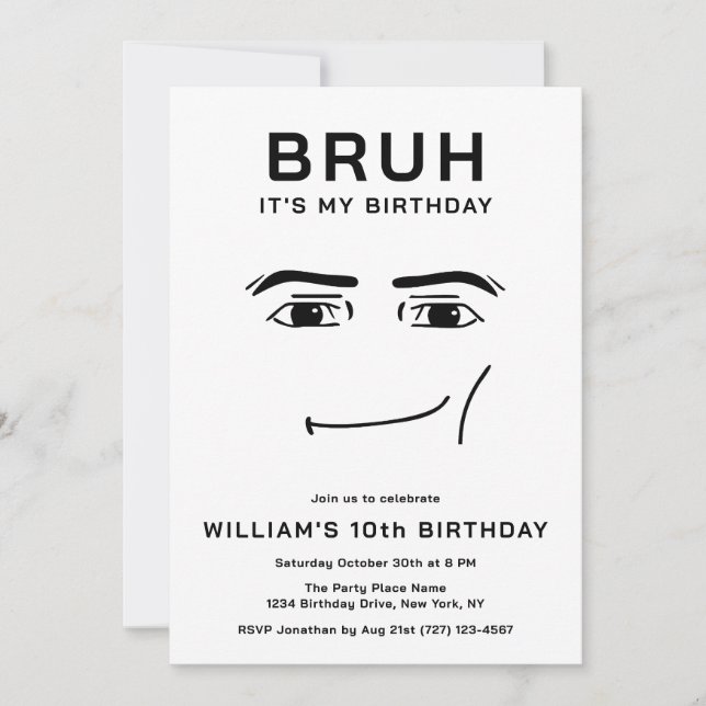 Invitación Video Gracioso de Meme Bruh para Cumpleaños de Niñ (Anverso)