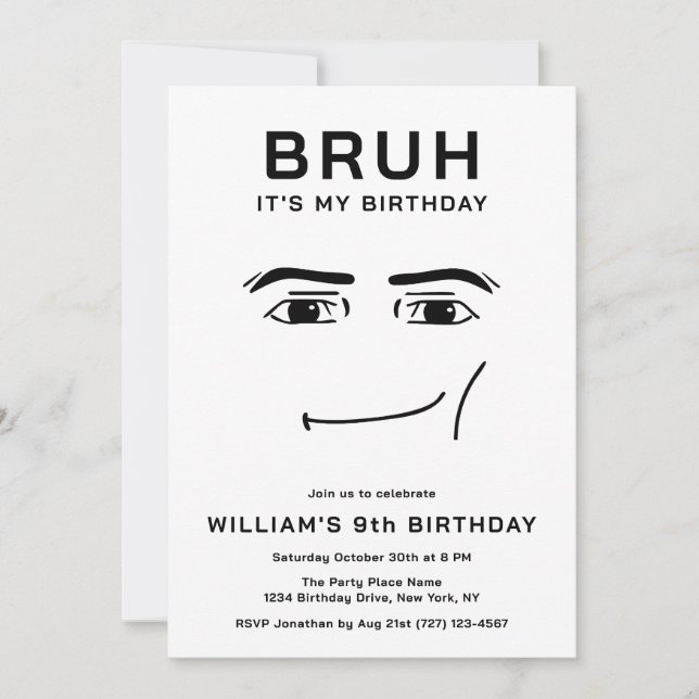 Invitación Video Gracioso de Meme Bruh para Cumpleaños de Niñ (Anverso)