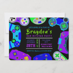 Invitación VIDEO JUEGO JUEGOS Niños Bat Mitzvah Fiesta de cum