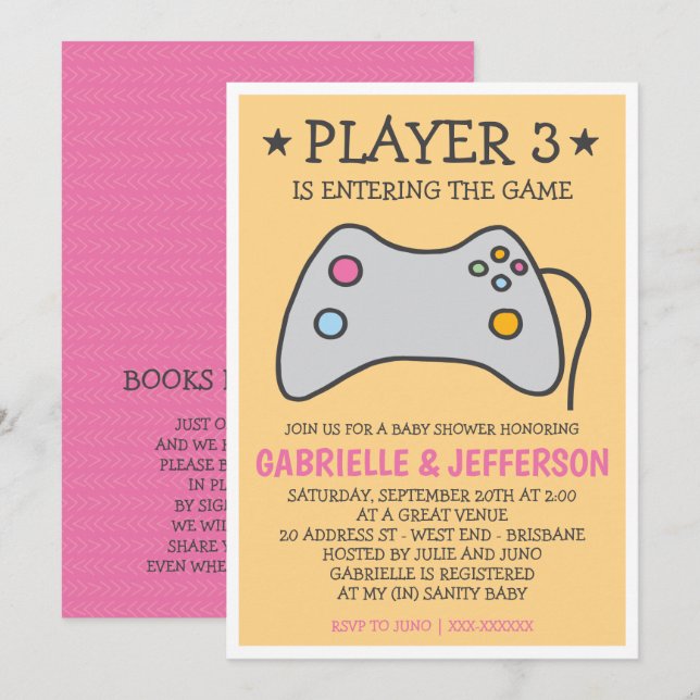 Invitación Videojuego - Baby Shower de juegos de ordenador (Anverso / Reverso)