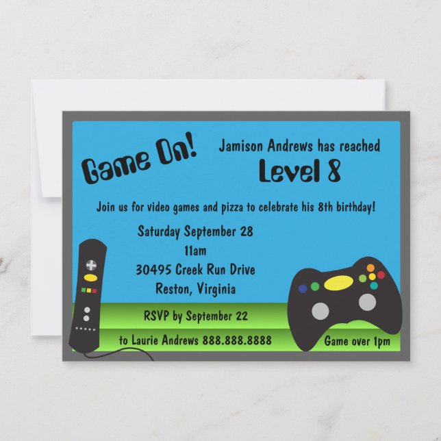 Invitación Videojuego Camión fiesta de cumpleaños (Anverso)