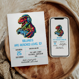 Invitación Videojuego Dinosaur Gaming Birday Party