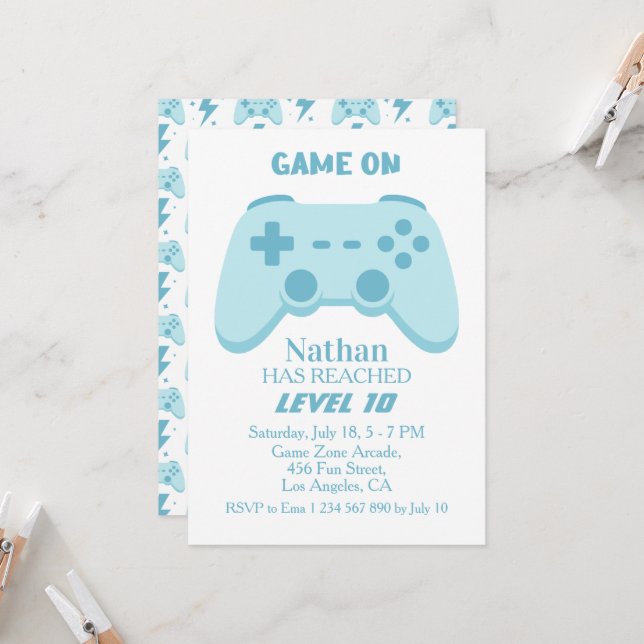 Invitación Videojuego | Fiesta de Cumpleaños número 10 de un  (Anverso/Reverso In Situ)