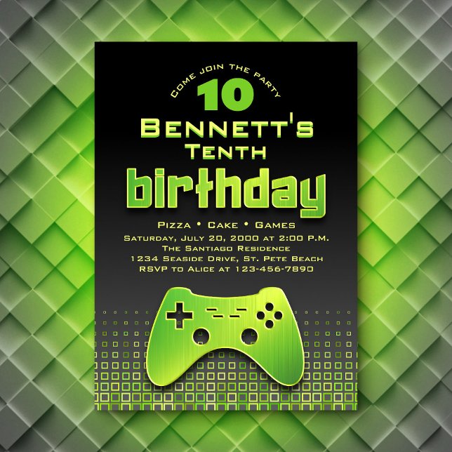 Invitación Videojuego Neon Green Birday (Subido por el creador)