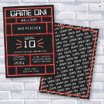 Invitación Videojuego Retro Arcade Neon Kids Cumpleaños<br><div class="desc">Un neón rojo brillante y negro arcade tema de la fiesta de cumpleaños. Ideal para los amantes de los juegos de arcade retro,  de los videojuegos,  de los videojuegos,  de los ilustraciones temáticos de los videojuegos. Un tema perfecto para una fiesta de cumpleaños para un jugador.</div>