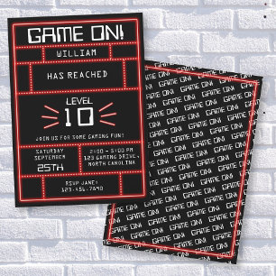 Invitación Videojuego Retro Arcade Neon Kids Cumpleaños