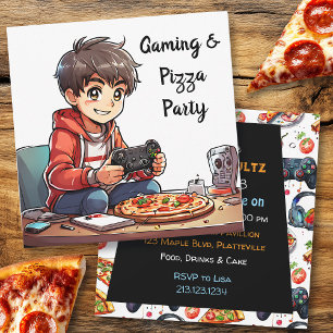 Invitación Videojuegos y cumpleaños del Fiesta Pizza