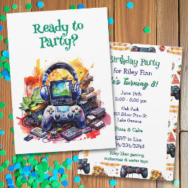 Invitación Videojuegos y fiesta de cumpleaños de un niño pizz