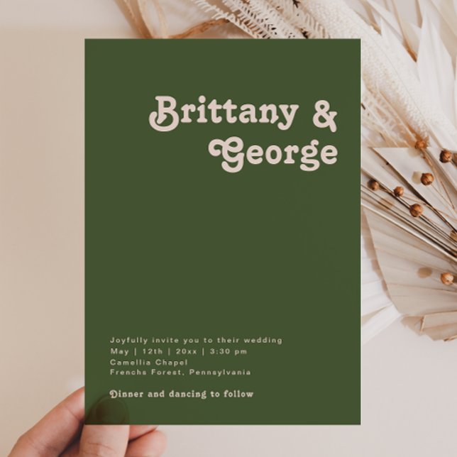 Invitación Videos retro simples | Boda Casual Verde Olivo (Subido por el creador)
