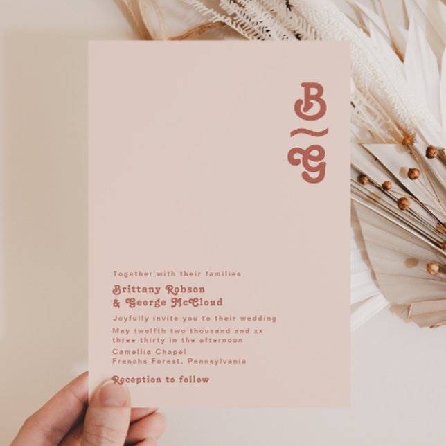Invitación Videos retro simples | Boda de monograma rosa Rubo (Subido por el creador)