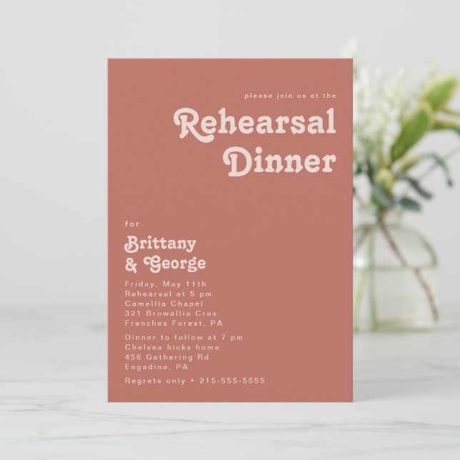 Invitación Videos retro simples | Cena antigua de ensayo Rosa (Anverso de pie)
