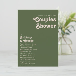 Invitación Videos retro simples   Ducha Olive Green Couples