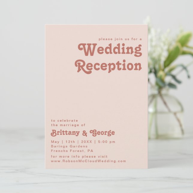 Invitación Videos retro simples | Recepción Rubor Pink Weddin (Anverso de pie)