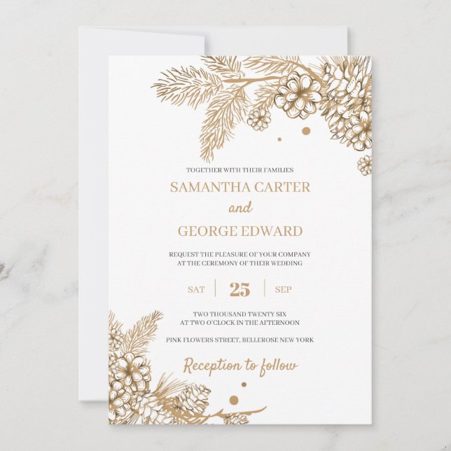 Invitación Vidriera dorada y boda moderno de moda (Anverso)