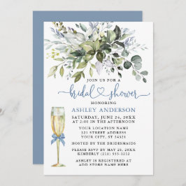 Invitación Vidrio acuático Dusty Blue Heart Shower