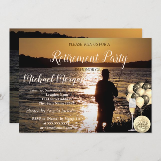 Invitación Vidrio, Ballons, Pesca, Fiesta de Jubilación de Pu (Anverso / Reverso)