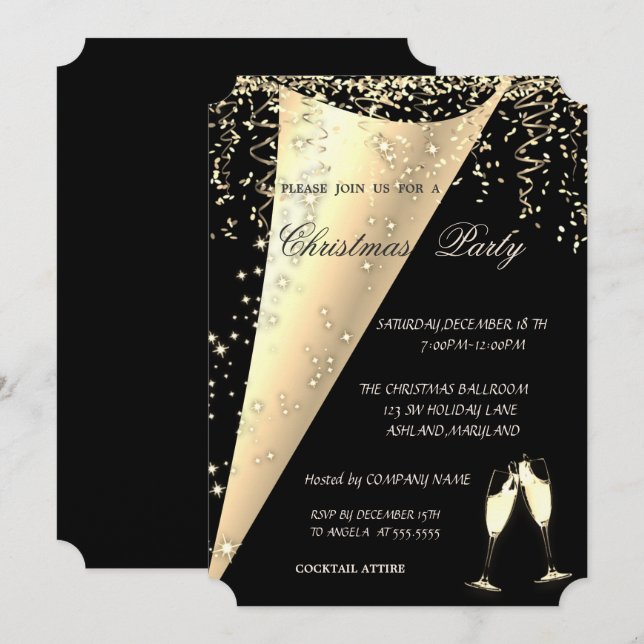 Invitación Vidrio, Confetti, Fiesta de Navidades de la Compañ (Anverso / Reverso)