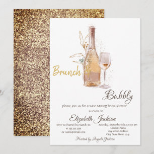 Invitación Vidrio de botella, ducha de novia Purpurina