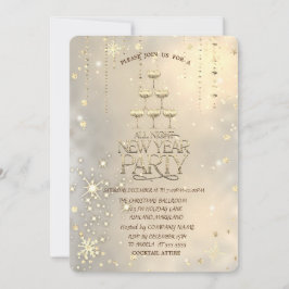 Invitación Vidrio de champagne, estrella, Navidades de copas 