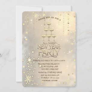 Invitación Vidrio de champagne, estrella, Navidades de copas