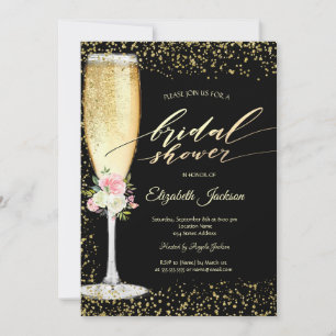 Invitación Vidrio de champán, Rosas, ducha de novia de diaman