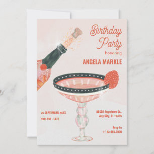 Invitación Vidrio de champán y fiesta de cumpleaños de botell