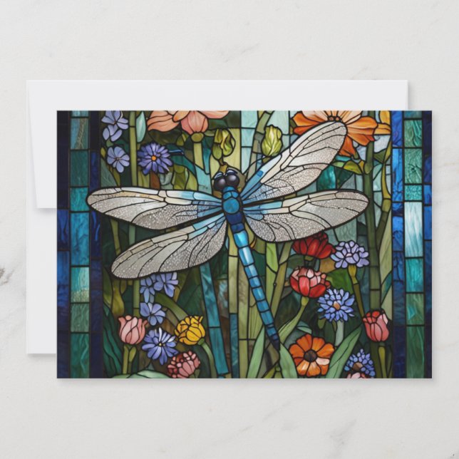 Invitación Vidrio de tinción botánica floral de Dragonfly boh (Anverso)
