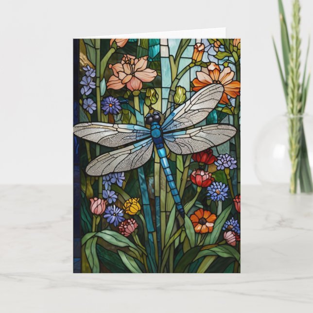 Invitación Vidrio de tinción botánica floral de Dragonfly boh (Anverso)