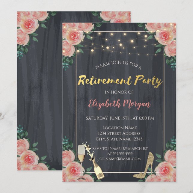 Invitación Vidrio de vino, Fiesta de Jubilación de Rosas de a (Anverso / Reverso)