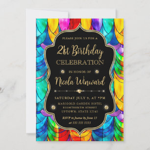 Invitación Vidrio emplomado multicolor y dorado cumpleaños 21