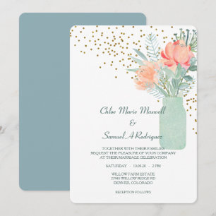 Invitación Vidrio escarpado Mason Jar Floral Boda