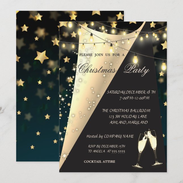 Invitación Vidrio, estrellas, Navidades de compañías de luces (Anverso / Reverso)