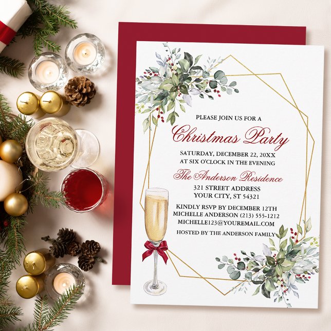 Invitación Vidrio Fiesta Navidades Berries (Customize to change text color, size, style or to change color of back of card.)