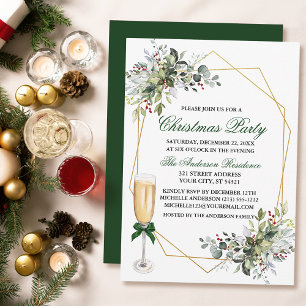 Invitación Vidrio Fiesta Navidades de Watercolor Berries Gree