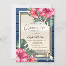 Invitación Vidrio, Hibiscus Blue Wood Quinceanera
