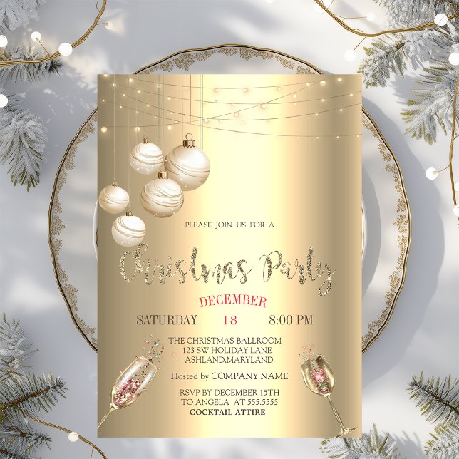 Invitación Vidrio, Luces, Compañía de Navidades de oro de bol (Subido por el creador)