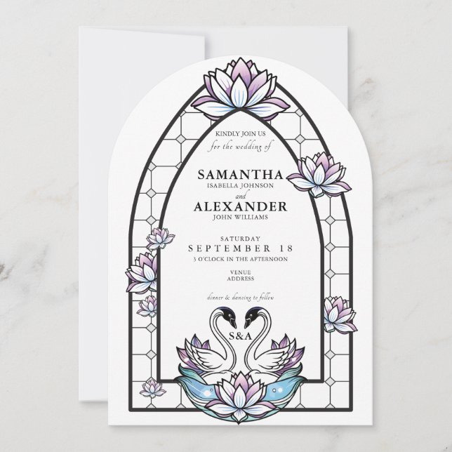 Invitación Vidrio manchado Cisnes musicales Boda de Ligas de  (Anverso)