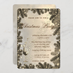 Invitación Vidrio, oro, ramas de árbol, Fiesta de Navidades c