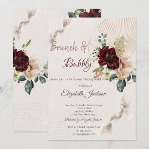 Invitación Vidrio purpurina Ducha de novia flor de borgoña
