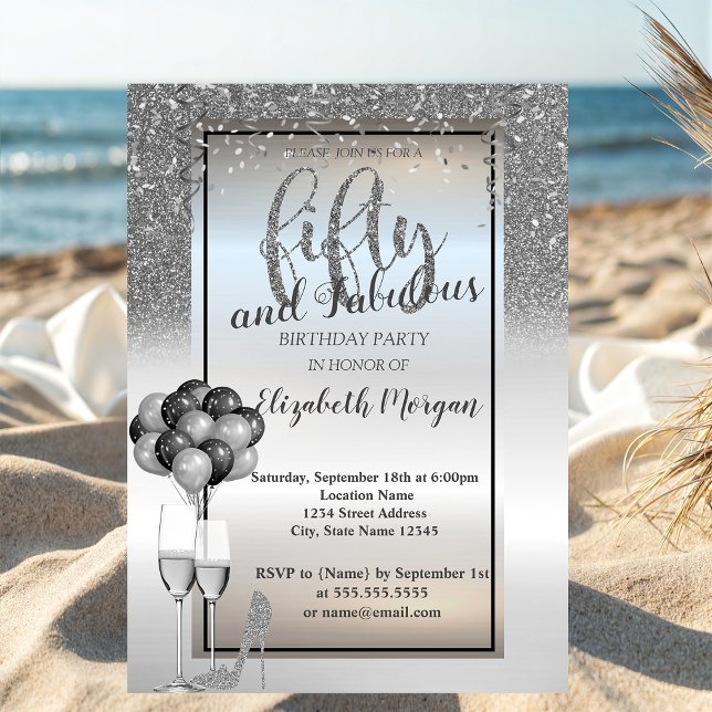 Invitación Vidrio Purpurina plateado, fiesta de cumpleaños nú (Subido por el creador)